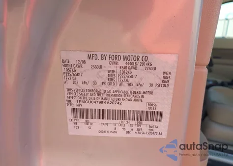 2009 Ford Escape Limited from USA, damaged, VIN 1FMCU04799KB20742